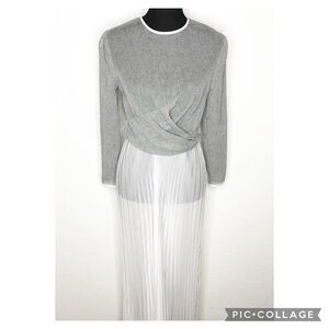 Barbara Casasola gray knit white sheer accordion pleat maxi dress size 44 US 8